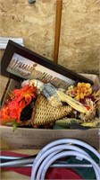 Box lot of cornucopia and fall decorations