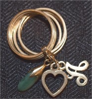 14k yellow gold charm stack ring w/ Jade
