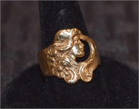 Gorgeous Art Nouveau lady 14k gold ring