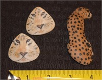 Cheetah & Tigers ceramic brooch & earrings