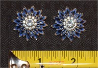 Sterling enamel & rhinestone flower clip earrings