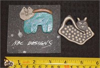 NBC Designs & another ceramic CAT brooches