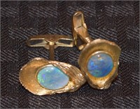 A.B. 14k gold & Fire Opal Oyster Shell cufflinks