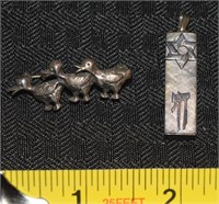 925 sterling silver Ducks brooch & Hebrew pendant