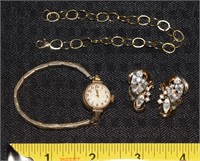 Crown Trifari Rhinestone earrings & GF w/ watch lo