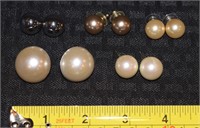 Lot of faux pearl & silvertone ball earrings