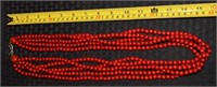 Vintage red 4-strand wooden beaded necklace