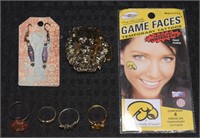Lot (4) costume rings Lion clip tattoos +