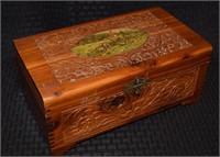 Vint felt lined & mirrored wooden jewelry box