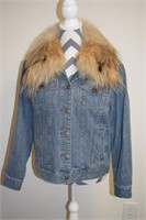 Michael Kors MK faux fur Denim Jacket Coat Small