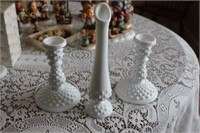2 Hobnail Candle Holders and Bud Vase