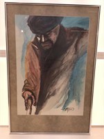 A. Tagano Watercolor Framed under glass to 24x36
