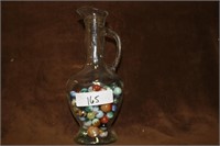 VINTAGE PITCHER FILLED WITH OLD MARBLES