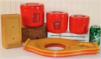 Vintage 70's Plastic Canisters, Plate Holders +