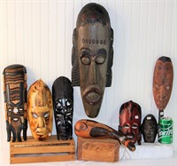 Carved Wood African Masks & Carved Art Gourd