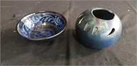 Box of signed small bowl and signed pottery vase