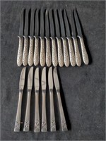 Group of 18 steak knives and butter knives