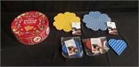Group of Norwegian waffle trivet and coaster in