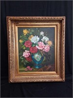 Signed oil on canvas floral still life