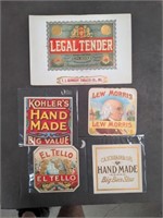 Lot of five vintage cigar box labels