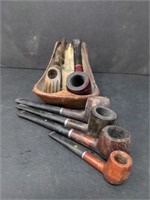 Group of 6 pipes - 5 briar, 1 carved