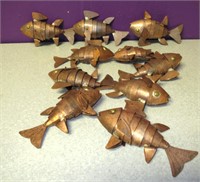 Lot of 10 Copper & Brass Articulated Fish 4"