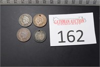 (3) Indian Head Pennies (1) Seated Liberty Dime