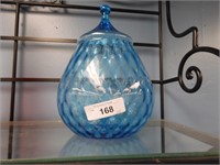 VINTAGE BLUE GLASS LIDDED JAR