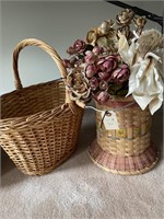 2  YARN BASKETS WITH FLOWERS