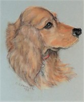 DRAWING OF A SPANIEL / DOG SIGNED PASTEL