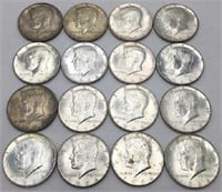 Lot of 16 Kennedy Silver Half Dollars.