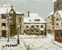 Louis Peyrat Painting, Snowy Street Scene.