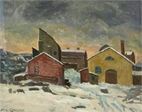 Nils Carlstedt Painting - Snowy Scene w/Houses.