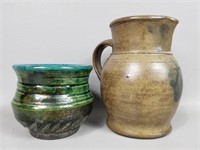 Vintage Stoneware Pottery Pitcher & Bowl
