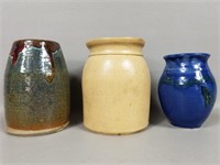 Two Pottery Vases & Small Stoneware Crock