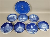 Eight Vintage Blue Collector Plates