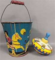 Vintage Wolverine Supply Bucket & Ohio Art Tin Top