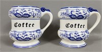 Two Vintage Blue Onion Coffe Mugs