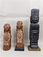 Three Vintage Aztec Hydrostone Figurine