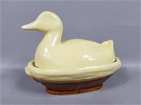 Vintage Yellow Ceramic Duck on a Nest