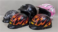 Five Motorcycle Helmets