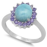 Oval Natural Larimar & Amethyst Ring