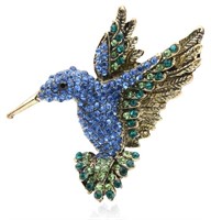 Vintage Style Blue Hummingbird Rhinestone Brooch