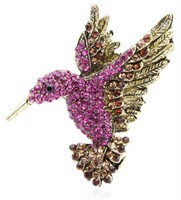 Vintage Style Pink Hummingbird Rhinestone Brooch