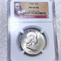 1950 Franklin Half Dollar NGC - MS 64 FBL