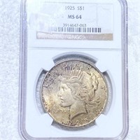 1925 Silver Peace Dollar NGC - MS64