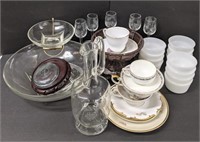 Lot of misc china dishes, glass and more.