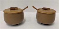 Mid-Century Pottery with Teak Wood Lids & Spoons