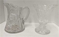 American Brilliant Cut Glass Pitcher & Vase