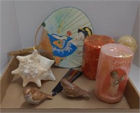 Japanese Fan, sea shell, candles and birds